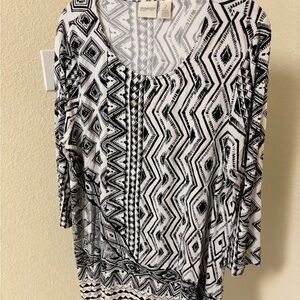 Zenergy by Chico’s Black & White Geometric Knit Top Size 2